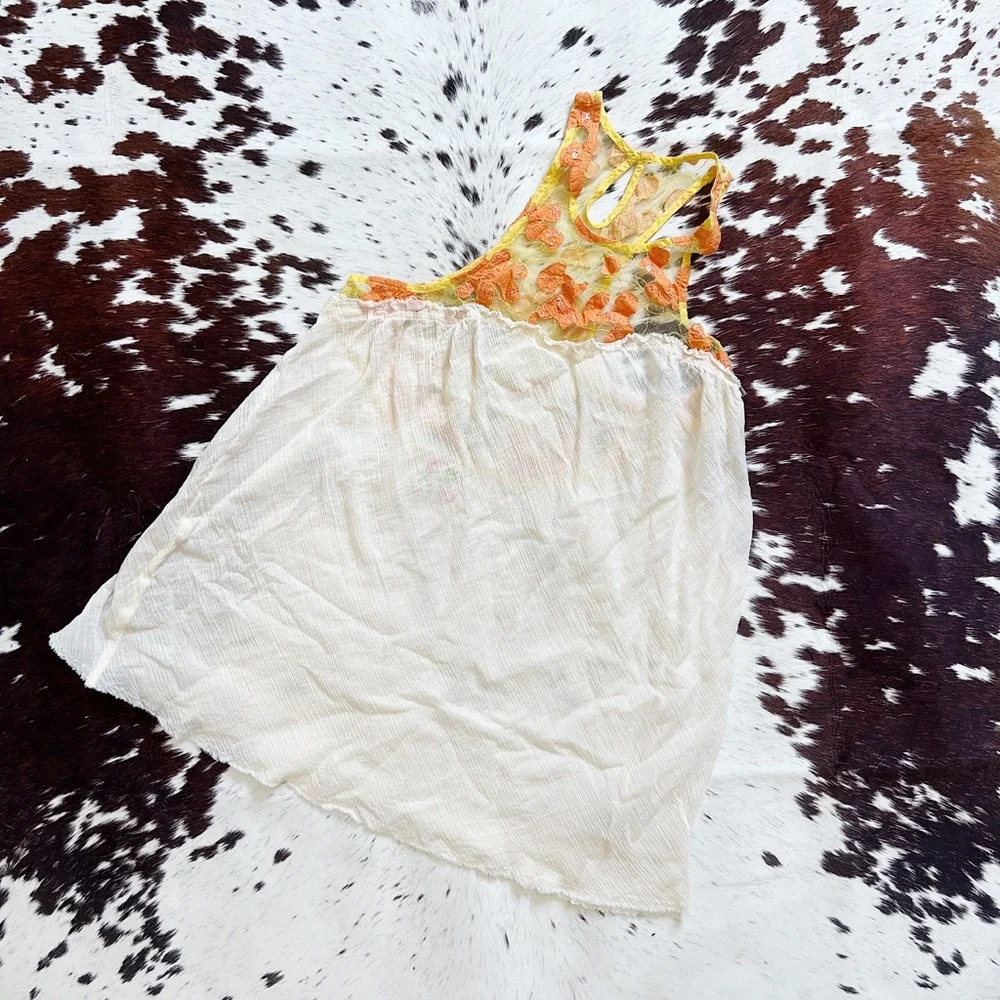 Free People Orange Lace Crepe High Neck Asymmetrical Tank - Picture 1 of 9